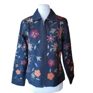 Parsley & Sage Floral, Beaded‎ Denim Jacket